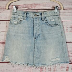 Joe's Jeans Light Wash Frayed Hem Denim Skirt